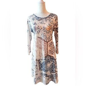 M blue cream long sleeve shein A line dress abstract floral light comfy